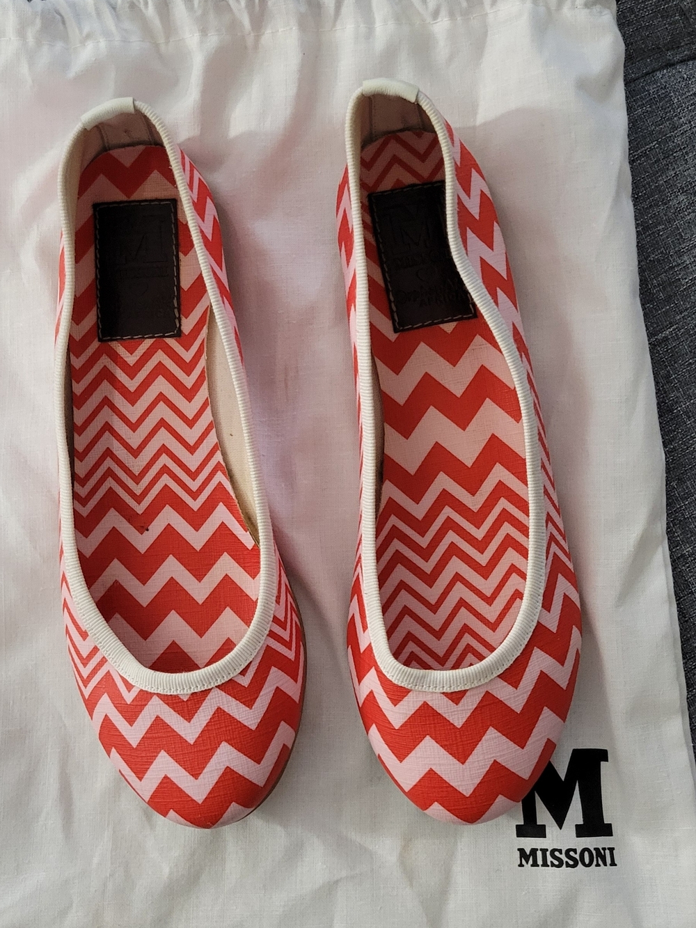 M by Missoni Coral and White Chevron Slip-On Ballet Flats